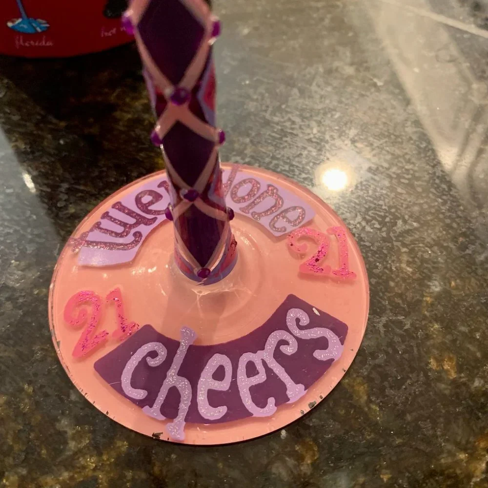 21ST BIRTHDAY HAND-PAINTED WINE GLASS, 15 OZ. - Picture 4 of 10